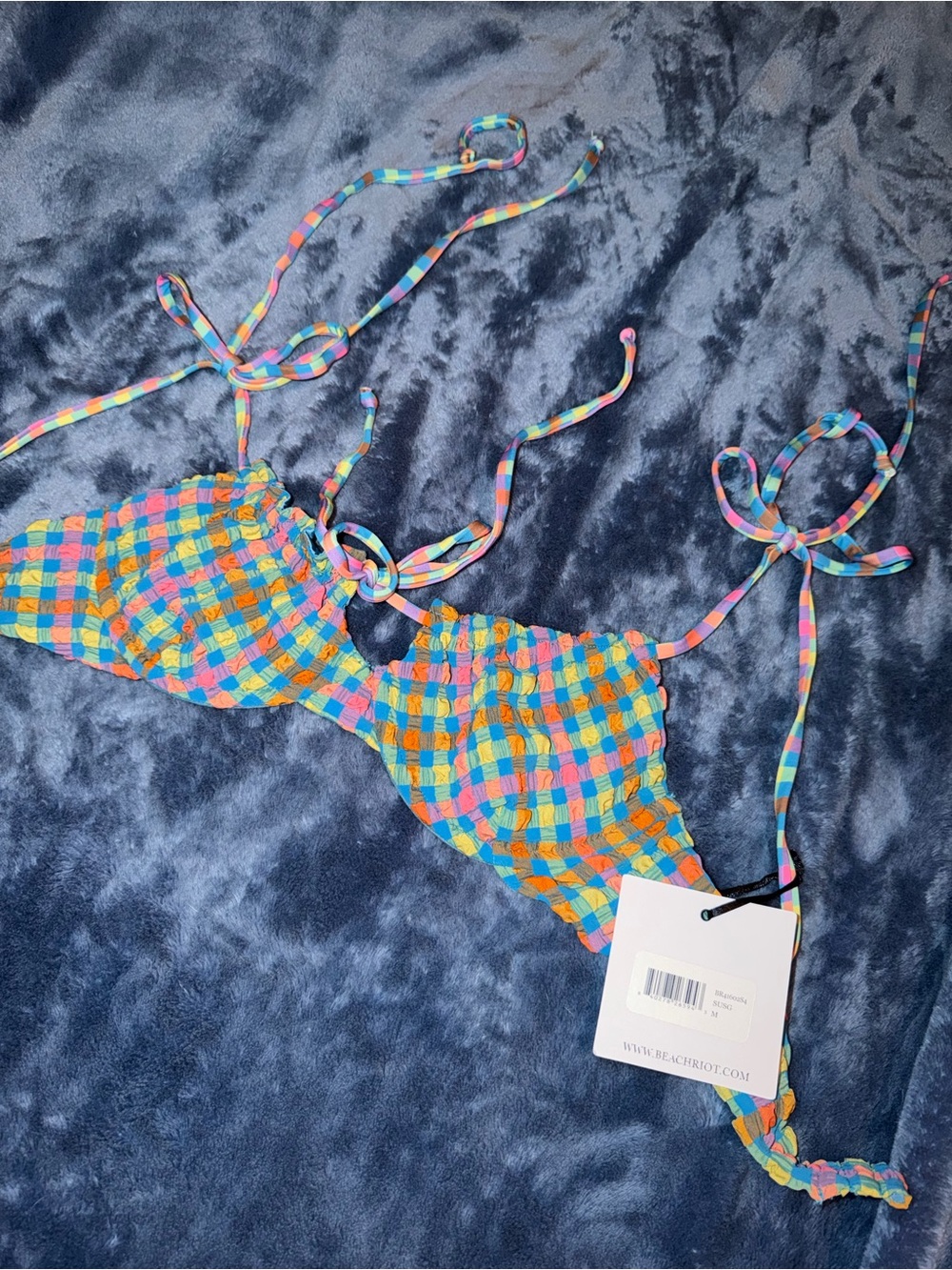 Colorful Checkered Triangle Bikini Top